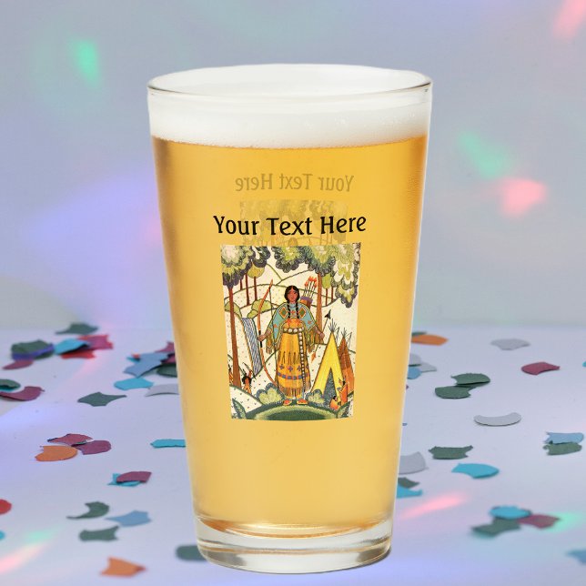 Stickerei Look Indianerland American Woods Tepee Glas (Native American woman in woods tepee embroidery faux texture on glass drink tumbler.)