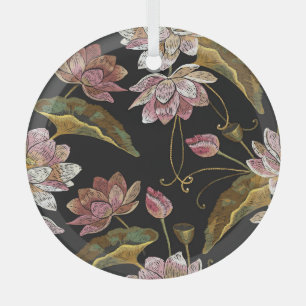 Stickerei Lotus Blume Nahtloses Muster Ornament Aus Glas