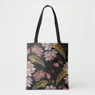 Stickerei Lotus Blume Nahtloses Muster Tasche