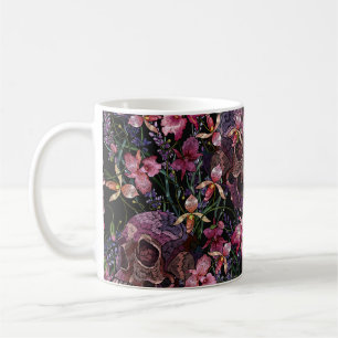 Stickerei menschlicher Schädel und rosa Orchideenb Kaffeetasse