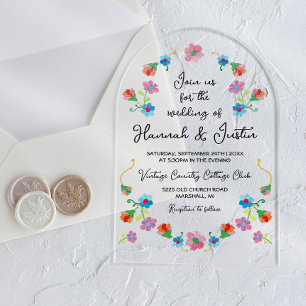 Stickerei mexikanische Fiesta Floral Wedding Acryleinladungen
