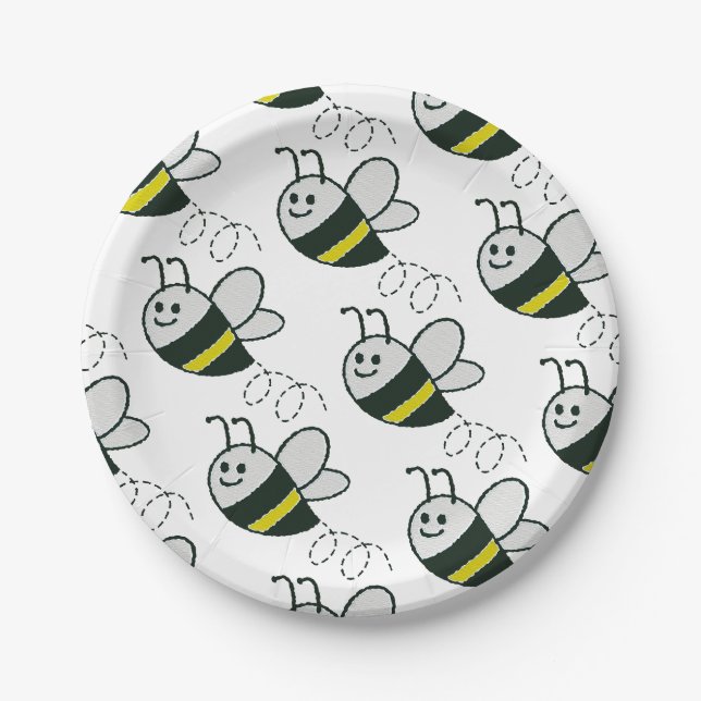 Stickerei Niedliche BienenBaby-Dusche Pappteller (Vorderseite)