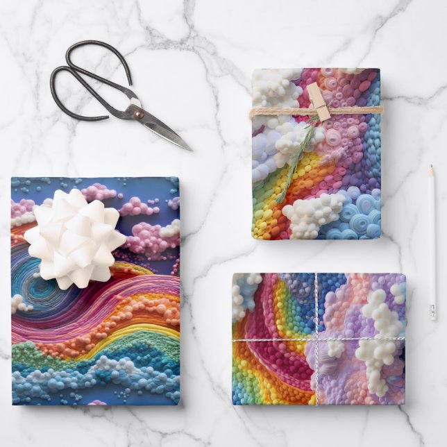 Stickerei Rainbow, Sky und Cloud Design Geschenkpapier Set (Vorderseite)