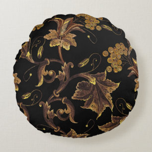 Stickerei-Renaissance goldfarbenes, nahtloses Pfla Rundes Kissen