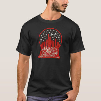 Stickerei Stil Frohe Weihnachten neue York Skyline T-Shirt