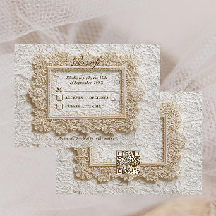 Stickerei Zeitlose Spitze QR-Code Hochzeits-Antwor RSVP Karte