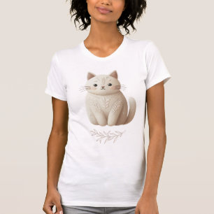 Stickereibestickte Beige Kitty mit geheftetem Leaf T-Shirt