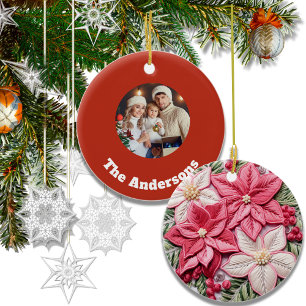 Stickereieffekt Weihnachten Poinsettia Foto Keramik Ornament