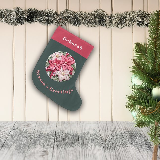 Stickereieffekt Weihnachten Poinsettia Individuell Großer Weihnachtsstrumpf (Von Creator hochgeladen)