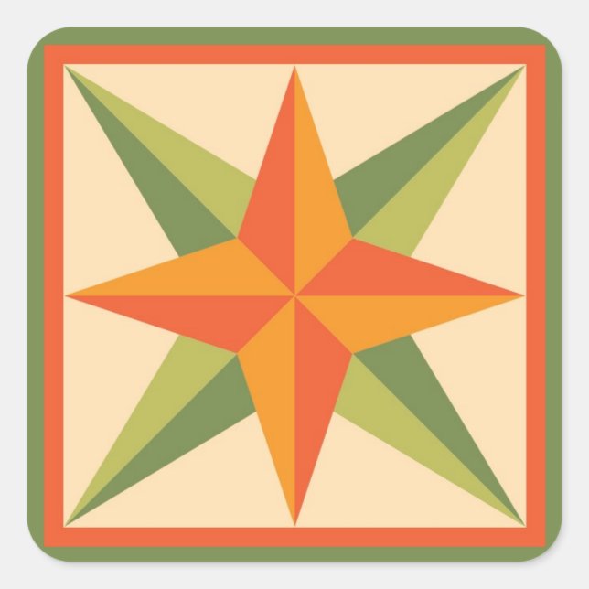 Stickereien - Der geschliffene Stern (orange/grün) Quadratischer Aufkleber (Vorderseite)