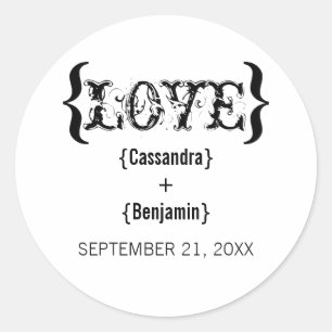 Stickereien der Liebe, schwarz und weiß Runder Aufkleber