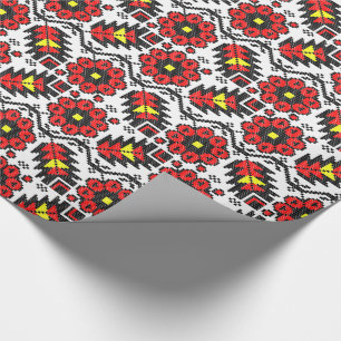 Stickereien Folklore Kunst, Dichtung und Blume am Geschenkpapier