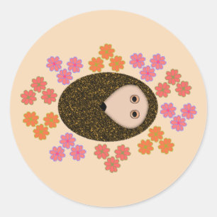 Stickereien für Igel und Blume Runder Aufkleber