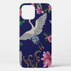 Stickereien mit Kranichen und Blumen, vintage naht Case-Mate iPhone Hülle