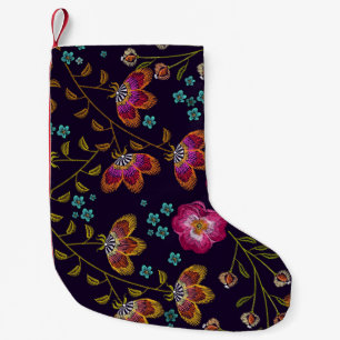 Stickereien von Blume: nahtlose Modemuster Kleiner Weihnachtsstrumpf