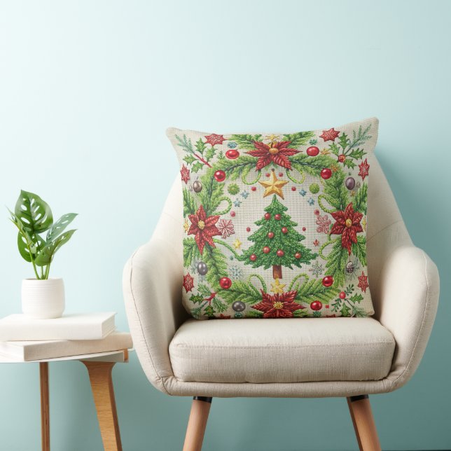 Stickereien Weihnachtsbaum Kissen Festlicher Feier (Stuhl )
