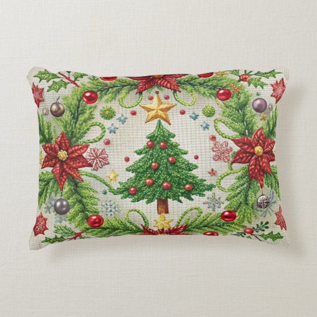 Stickereien Weihnachtsbaum Kissen Festlicher Feier (Vorderseite)