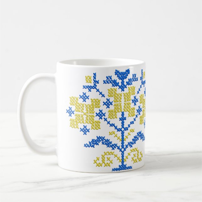 Stickereikreuz in ukrainischen Farben Kaffeetasse (Links)