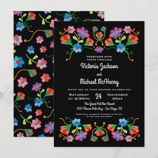 Stickereikunst Hochzeit der Blumen Einladung (Vorne/Hinten)