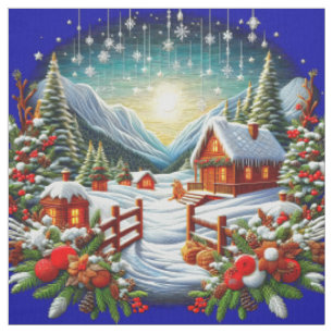 Stickereioptik Outdoor-Winter-Weihnachtsszene Stoff
