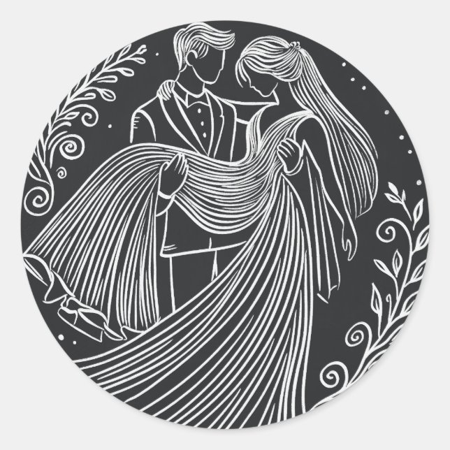 Stickereistil für Halbbretter und Hochzeitskleber Runder Aufkleber (Vorderseite)