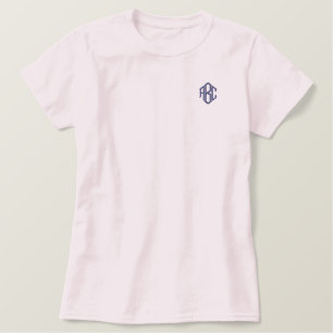 Stickerig blassrosa Monogramm T - Shirt für Frauen