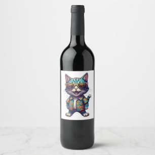 Stickerkatze Weinetikett