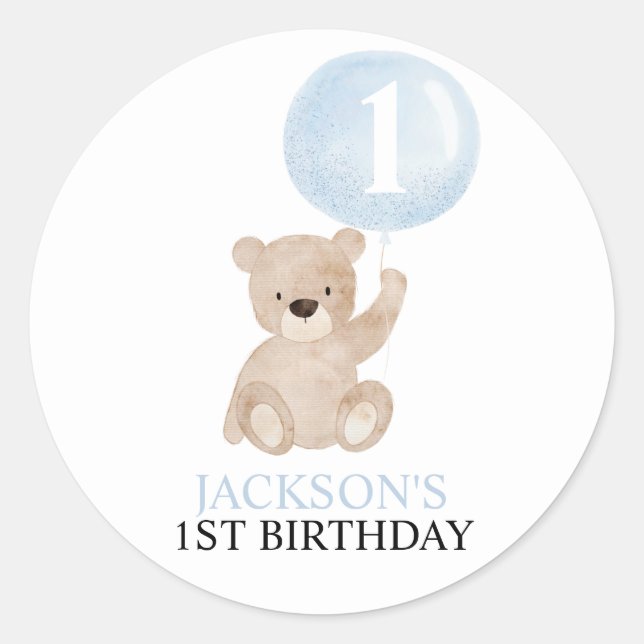 Stickers 1er anniversaire de l'ours et du ballon b (Devant)