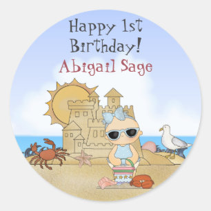 Stickers 1er Anniversaire pour bébé de plage perso