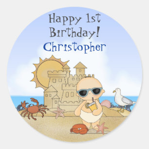Stickers 1er Anniversaire pour bébé de plage perso