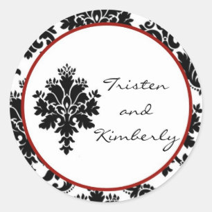 Stickers 20 - 1,5" Favor Black Red Damask