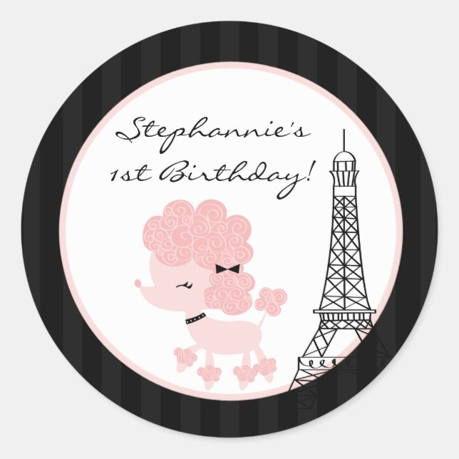 Stickers 20 - 1,5" Favor Poodle rose à Paris (Devant)