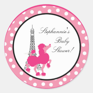 Stickers 20 - 1,5" Favor Poodle rose Paris Eiffel