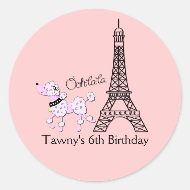 Stickers 3 pouces Favor PINK PARIS POODLE (Devant)