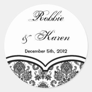 Stickers 6 - 3" Favoriser Black White Damask Lace 