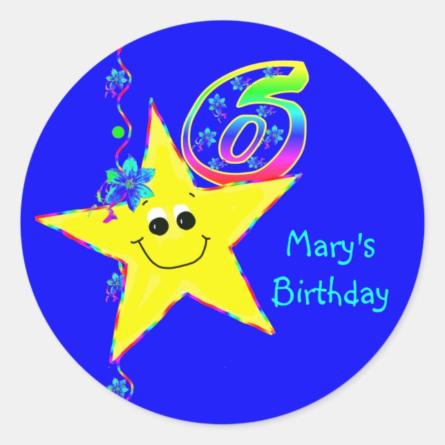 Stickers 6 Anniversaire de fête Sourires étoiles (Devant)