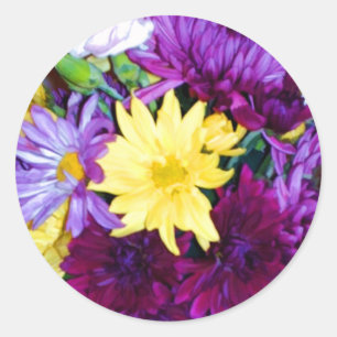 Stickers à enveloppe fleurie violette et jaune