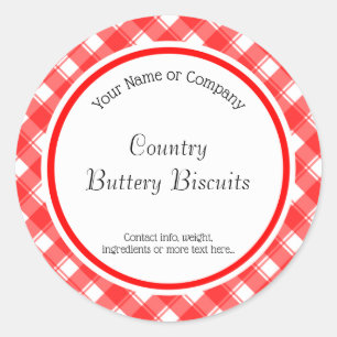 Stickers à pâtisserie rouge blanc plaid rétro modi