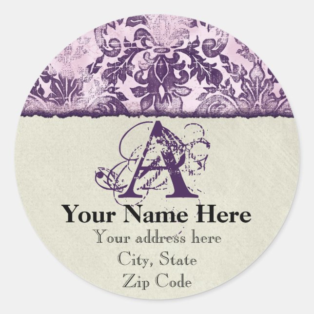 Stickers Adresse Fleur di Lys Damask Lilac (Devant)