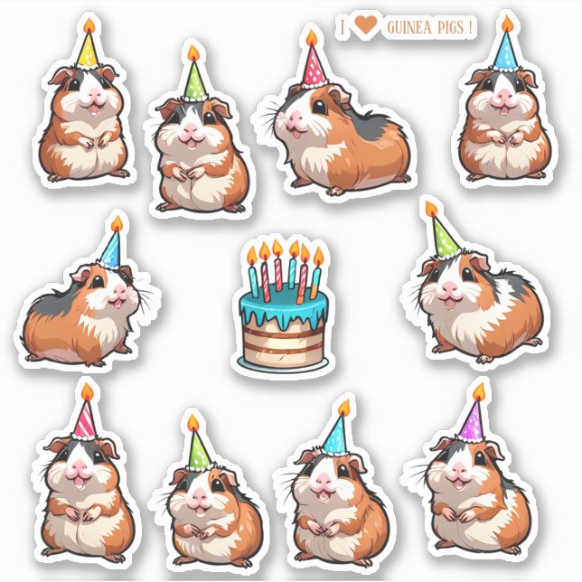 Stickers Anniversaire des Cochons de Guinée mignon (Devant)
