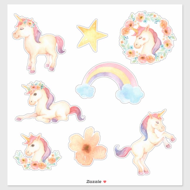 Stickers Aquarelle Unicorne (Feuille)
