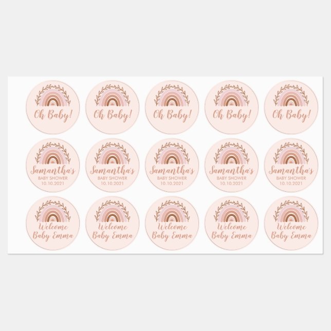 Stickers Arc-en-ciel Boho, Stickers Baby shower (Feuille)