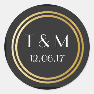 Stickers Art Déco 1920 Étiquette rond d'or noir