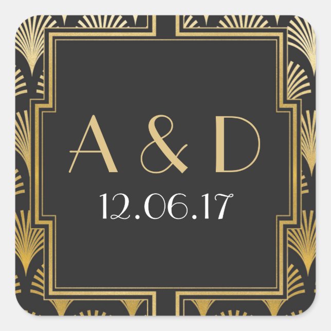 Stickers Art Déco Noir & Or 1920 ronds Étiquette (Devant)