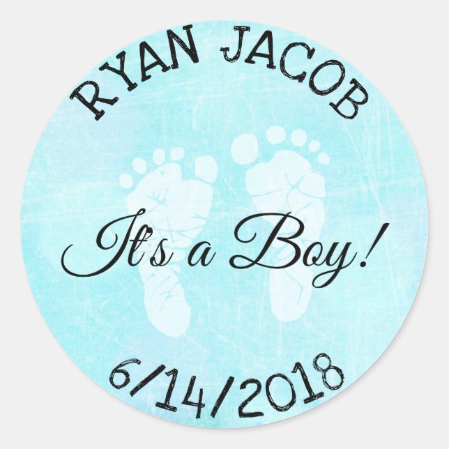 Stickers Baby shower a Boy Footprints (Devant)