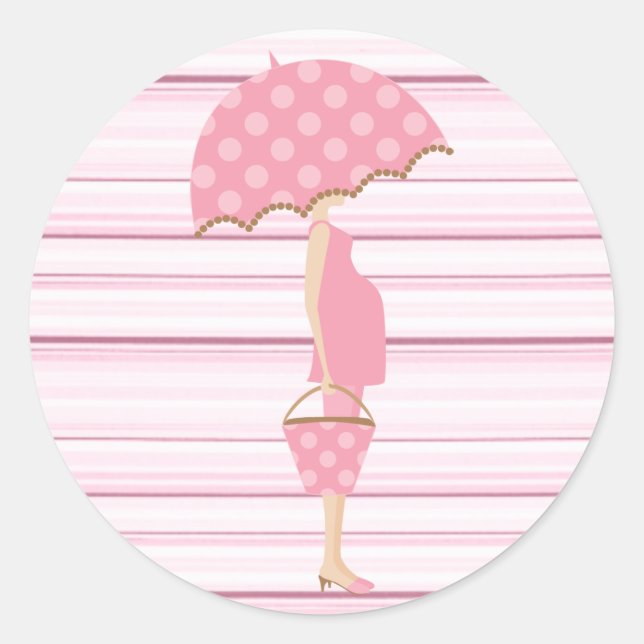 Stickers Baby shower à rayures roses (Devant)