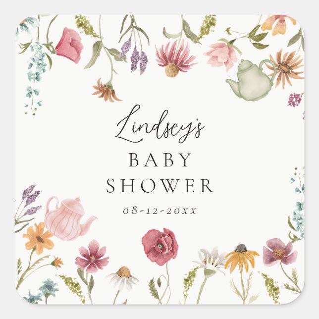 Stickers Baby shower à thé floral (Devant)