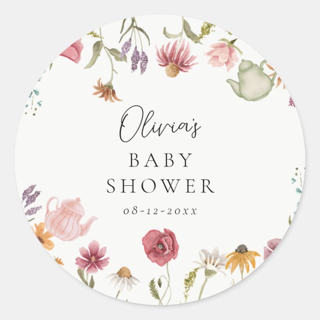 Stickers Baby shower à thé floral (Devant)