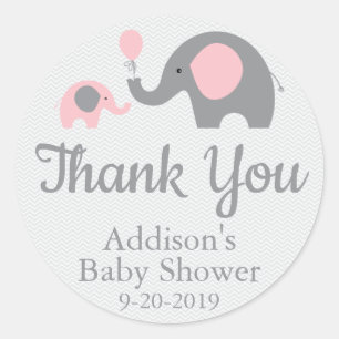 Stickers Baby shower à thème rose Éléphant, Cercle
