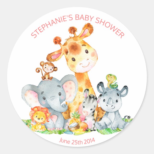 Stickers Baby shower Aquarelle Cute Safari Jungle (Devant)